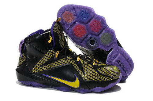 Mens Nike Lebron 12 Black Yellow Purple Factory Outlet